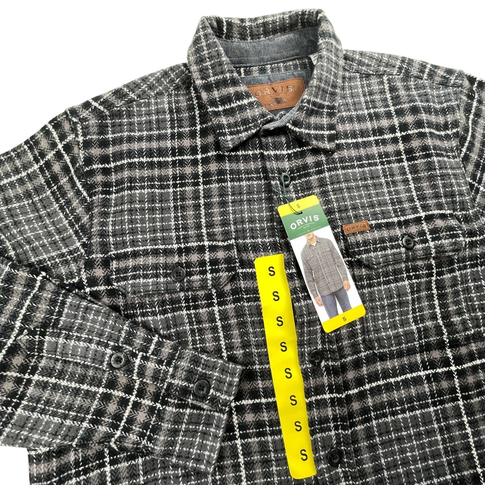 NWT Orvis Men's Small Charcoal Grey Plaid Heavyweight Flannel Shirt Jacket